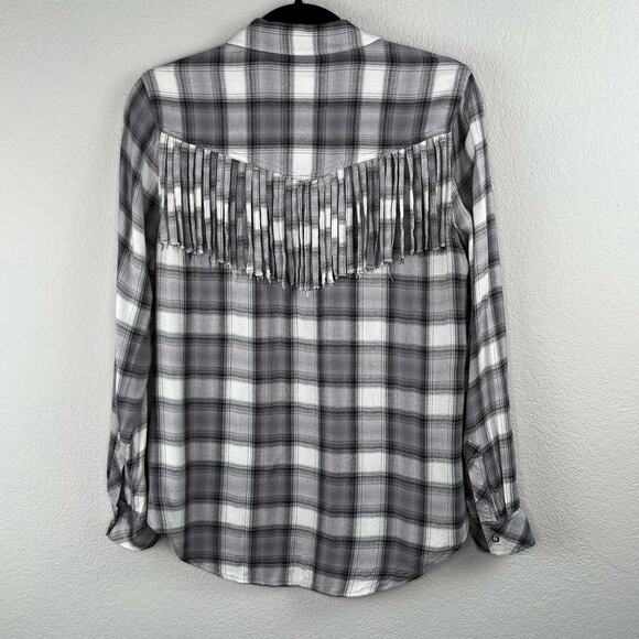 Rails Western Dolly Button Down Grey Check Plaid Fringe Flannel Shirt XS/Medium - Picture 15 of 16